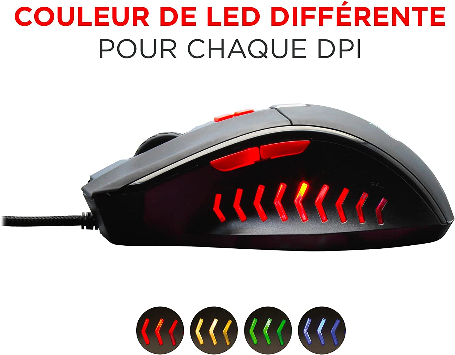 Konix Drakkar Gaming-Maus Runemaster Evo für PC - LED-Hintergrundbeleuchtung - USB-Anschluss - 1,8 m Kabel - Schwarz und Rot