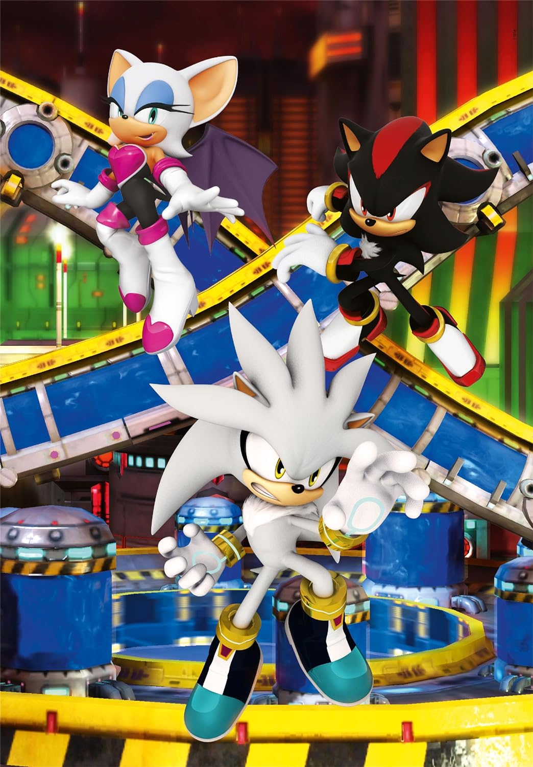 Clementoni 25280 Sonic Supercolor Puzzle Sonic-3X48 Teile Ab 4 Jahren, buntes Kinderpuzzle mit besonderer Leuchtkraft & Farbintensität, Geschicklichkeitsspiel für Kinder, Mehrfarbig, One Size