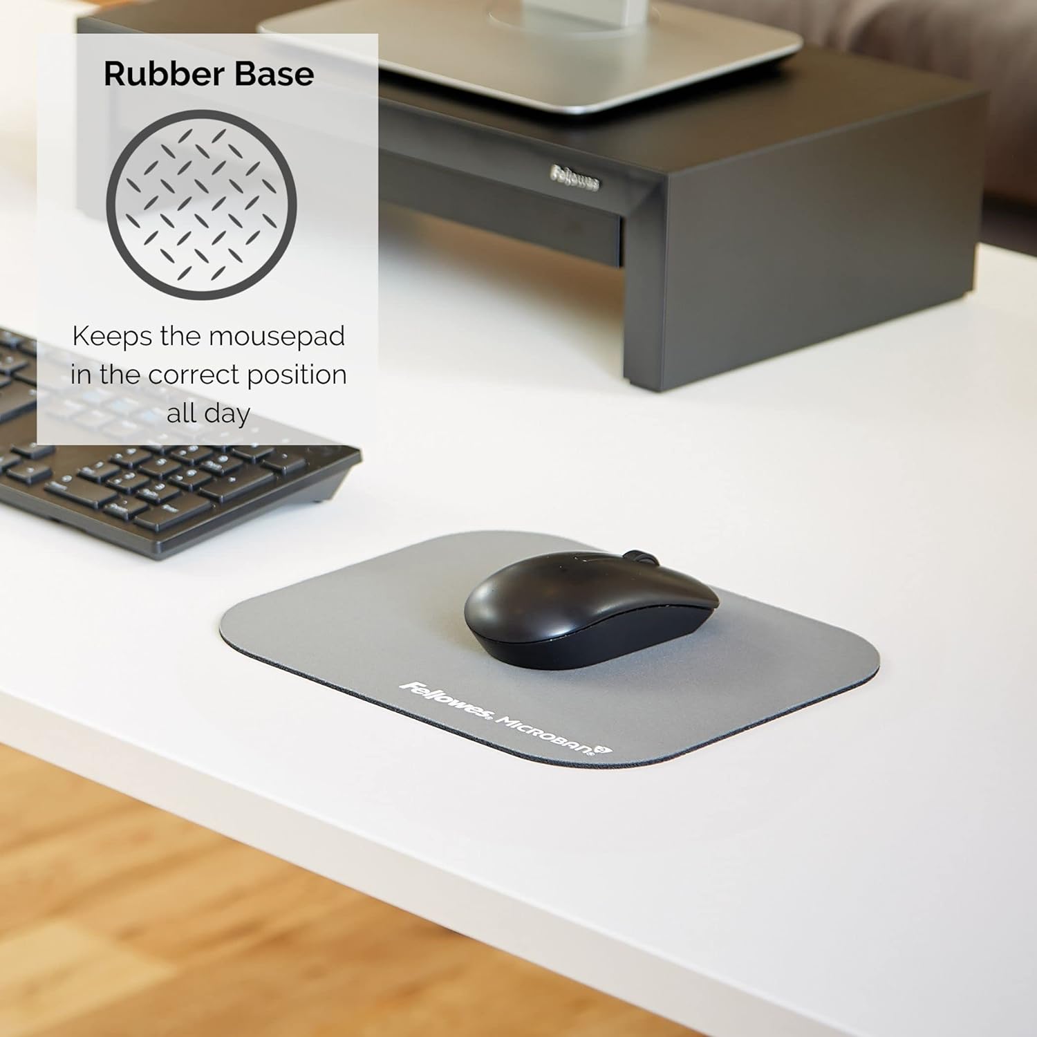 Fellowes Mouse Mat with Non-Slip Rubber Base - Mouse Pad with Antibacterial Protection - Suitable for Both Optical and Laser Mice - 199 x 232 x 2mm