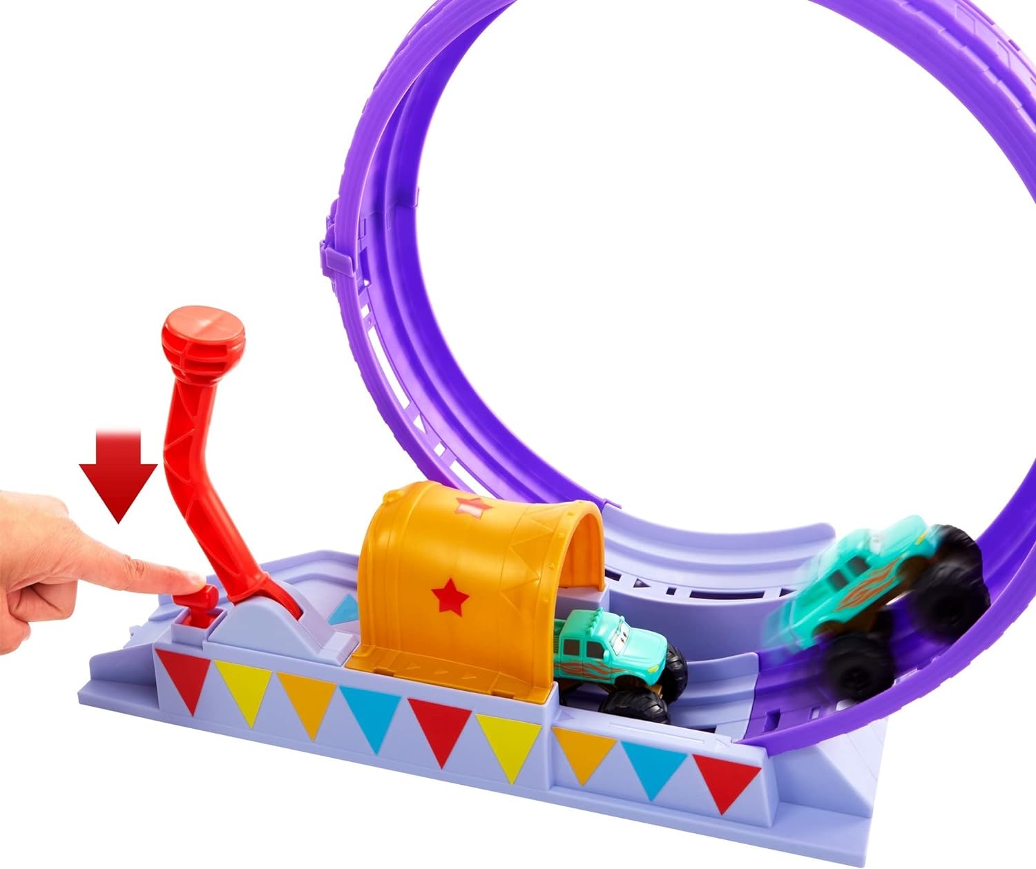 Mattel Disney Cars on the Road Set de juego Circo de acrobacias Pista para coches de juguete basado en la serie, inlcuye 2 vehículos personaje y accesorios, +4 años (HGV73