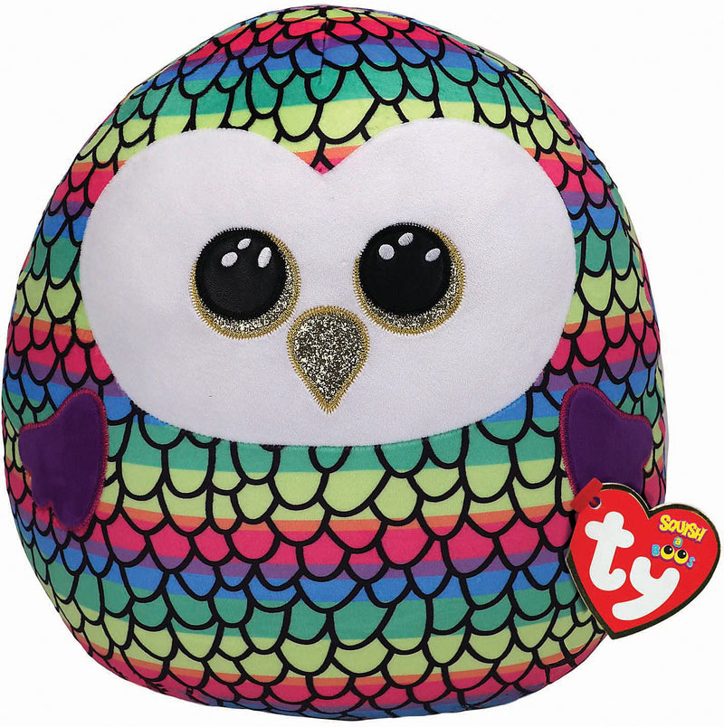 TY UK Ltd 2007559 Owen Squishaboo 10" Owl kuscheliges Kissen, Multicolor Owl Owen 20 CM