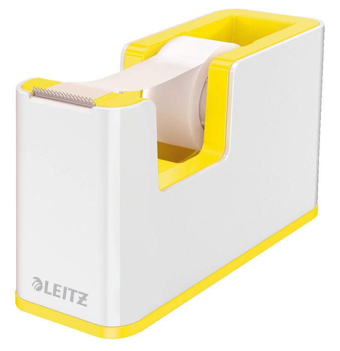Leitz Tape Dispenser, Heavy Base with Tape, Wow Range, Pearl White/Yellow Yellow WOW