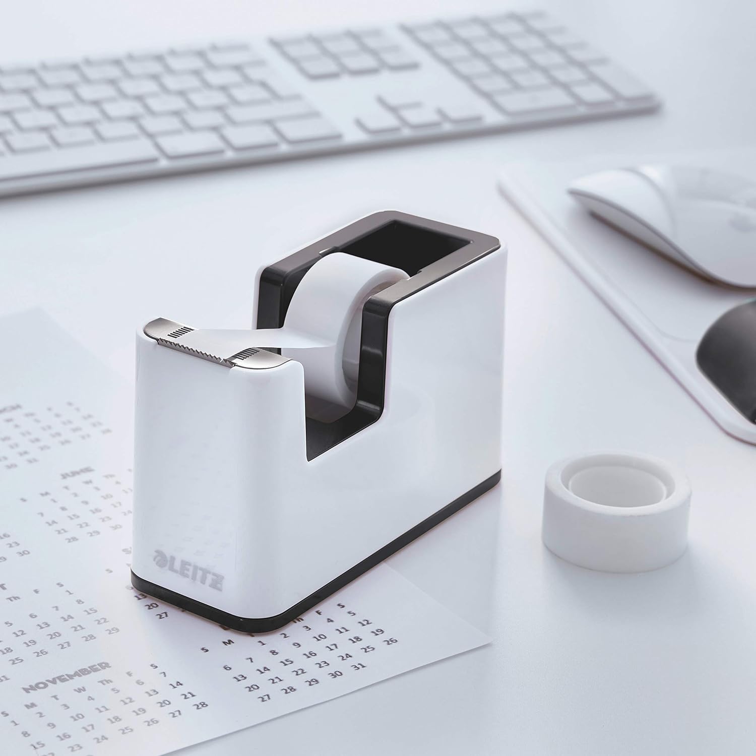 Leitz Tape Dispenser, Heavy Base with Tape, Wow Range, Pearl White/
