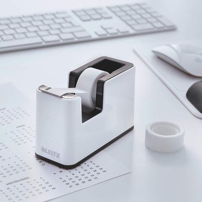 Leitz Tape Dispenser, Heavy Base with Tape, Wow Range, Pearl White/