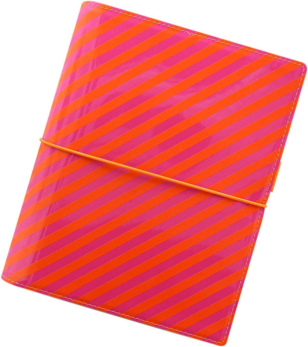 Filofax A5 Domino Patent Stripes Organiser - Orange/Pink