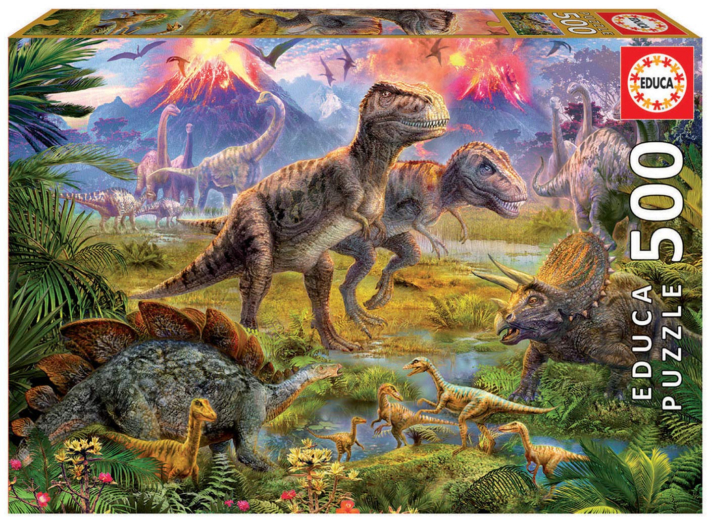 KD Toys 15969 Educa Borras Dinosaur Gathering 500 Piece Jigsaw Puzzle, Multi