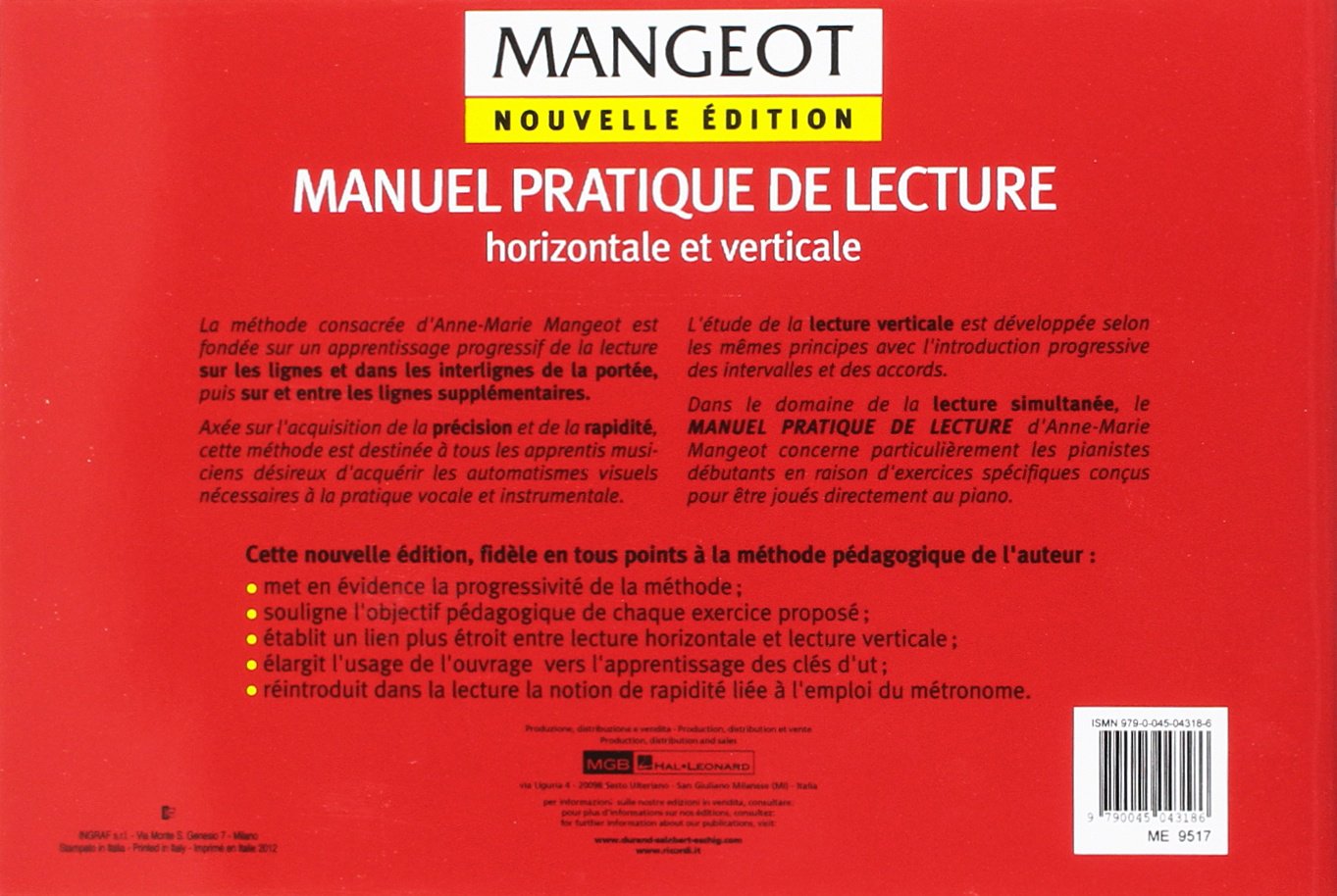 ANNE-MARIE MANGEOT : MANUEL PRATIQUE DE LECTURE HORIZONTALE ET VERTICAL - EDUCATION MUSICALE