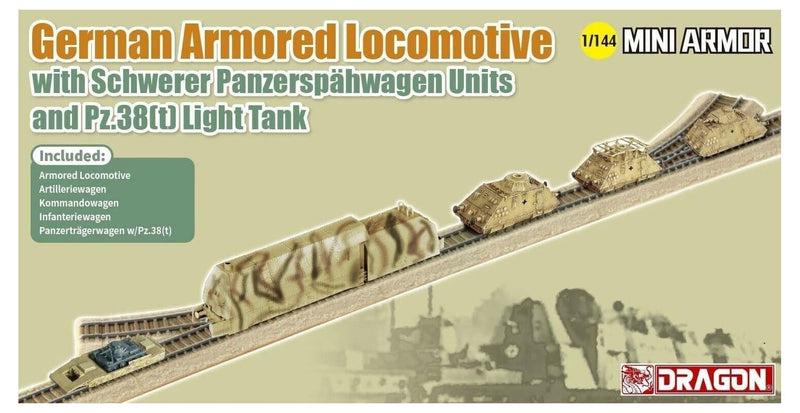 Dragon 1/144 WWII German Army Armored Locomotive Armored Train Unit & Pz.38 (T) Tank Plastic Model DR14151