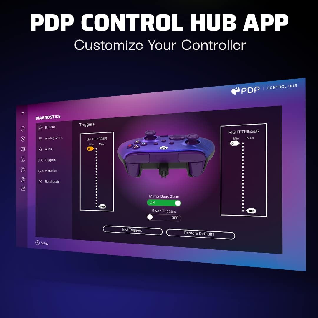 PDP Gaming REMATCH Enhanced Wired Controller Licensed for Xbox Series X|S/Xbox One/PC/Windows, Mappable Back Buttons, Advanced Customizable App - Purple Fade
