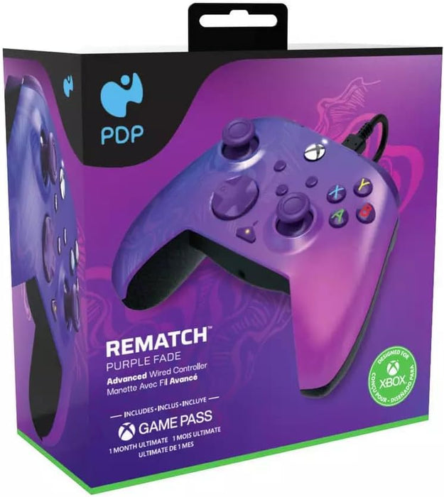 PDP Gaming REMATCH Enhanced Wired Controller Licensed for Xbox Series X|S/Xbox One/PC/Windows, Mappable Back Buttons, Advanced Customizable App - Purple Fade