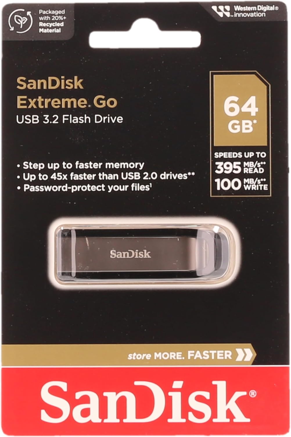 SanDisk Extreme GO USB 3.2 Flash Drive 64 GB (Highspeed USB, Lesegeschwindigkeit 400 MB/s, SanDisk SecureAccess, RescuePRO Deluxe