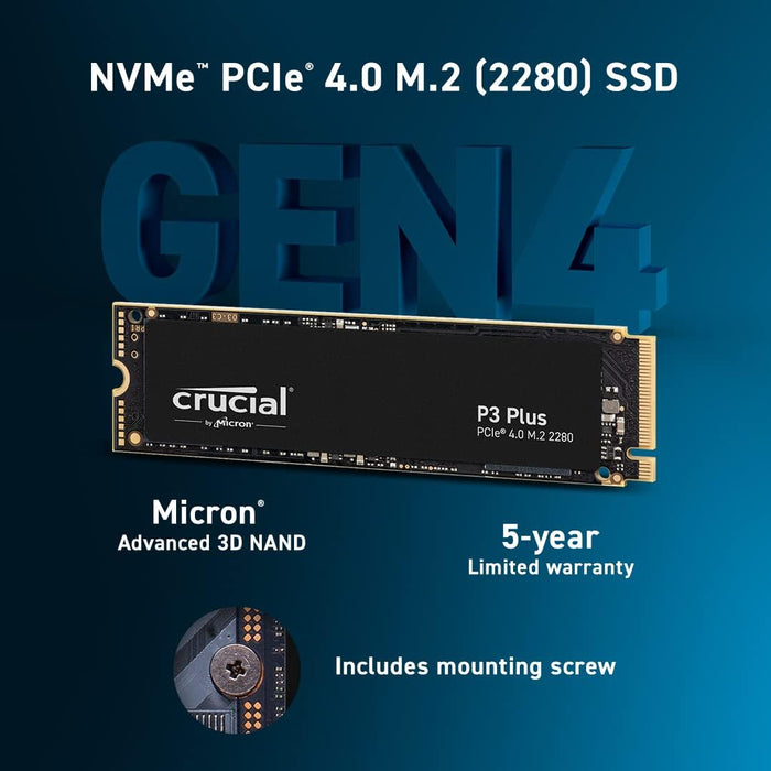 Crucial P3 Plus 2TB M.2 PCIe Gen4 NVMe Internal SSD - Up to 5000MB/s - CT2000P3PSSD8