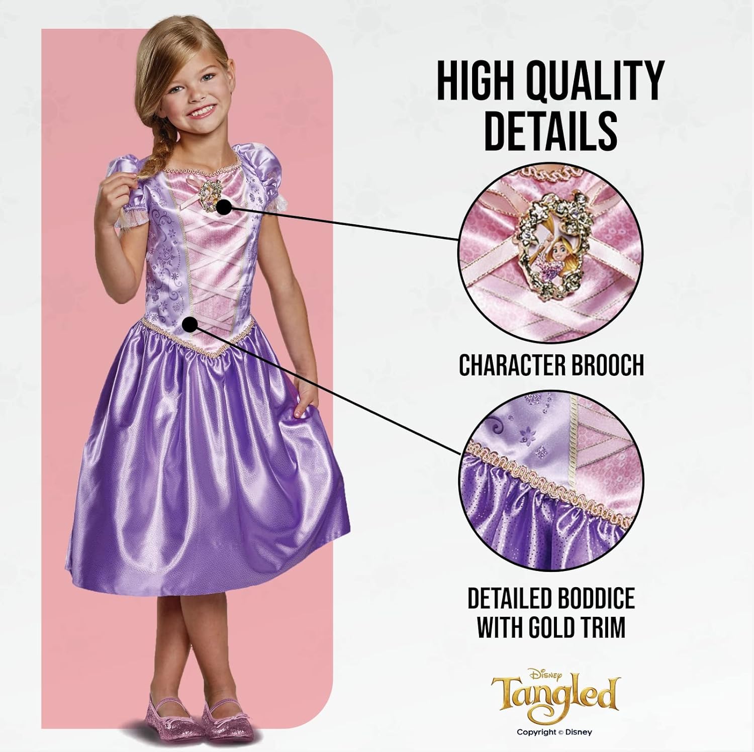Disney Official Classic Rapunzel Dress Up for Girls, Rapunzel Costume Kids Fancy Dress, Tangled Dress Up for Girls Outfit, Princess Costumes for Girls, World Book Day Costumes for Girls