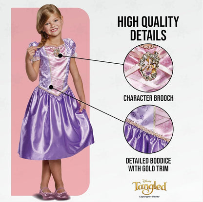 Disney Official Classic Rapunzel Dress Up for Girls, Rapunzel Costume Kids Fancy Dress, Tangled Dress Up for Girls Outfit, Princess Costumes for Girls, World Book Day Costumes for Girls