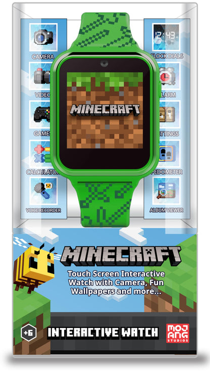 Accutime Kids Microsoft Minecraft Green Educational Touchscreen Smart Watch Toy for Boys, Girls, Toddlers - Selfie Cam, Learning Games, Alarm, Calculator, Pedometer & More (Model: MIN4045AZ