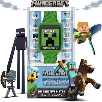 Accutime Kids Microsoft Minecraft Green Educational Touchscreen Smart Watch Toy for Boys, Girls, Toddlers - Selfie Cam, Learning Games, Alarm, Calculator, Pedometer & More (Model: MIN4045AZ