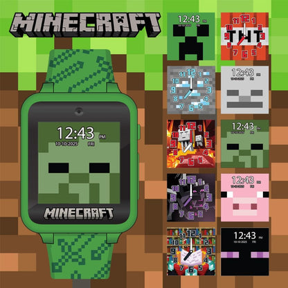Accutime Kids Microsoft Minecraft Green Educational Touchscreen Smart Watch Toy for Boys, Girls, Toddlers - Selfie Cam, Learning Games, Alarm, Calculator, Pedometer & More (Model: MIN4045AZ