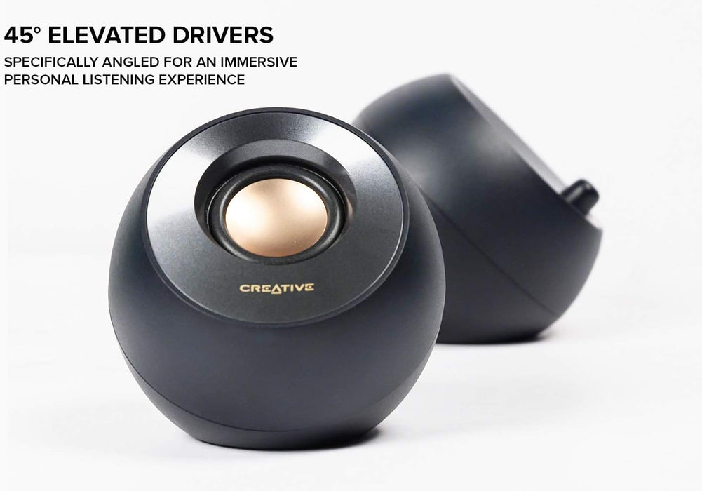 CREATIVE Pebble V2 - Minimalistic 2.0 USB-C Powered Desktop Speakers, 3.5 mm AUX-in, Up to 8W RMS Power for Computers and Laptops, Type-A Adapter Included and Extended Cable (Black