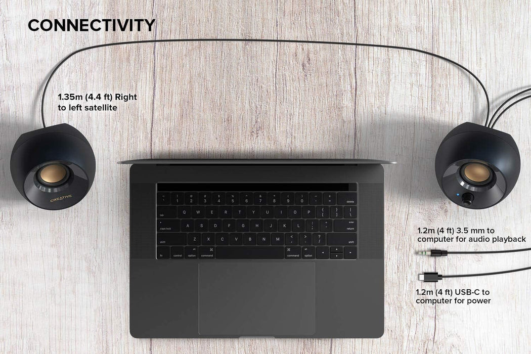 CREATIVE Pebble V2 - Minimalistic 2.0 USB-C Powered Desktop Speakers, 3.5 mm AUX-in, Up to 8W RMS Power for Computers and Laptops, Type-A Adapter Included and Extended Cable (Black