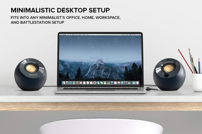 CREATIVE Pebble V2 - Minimalistic 2.0 USB-C Powered Desktop Speakers, 3.5 mm AUX-in, Up to 8W RMS Power for Computers and Laptops, Type-A Adapter Included and Extended Cable (Black