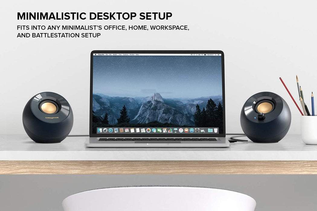 CREATIVE Pebble V2 - Minimalistic 2.0 USB-C Powered Desktop Speakers, 3.5 mm AUX-in, Up to 8W RMS Power for Computers and Laptops, Type-A Adapter Included and Extended Cable (Black