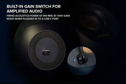CREATIVE Pebble V2 - Minimalistic 2.0 USB-C Powered Desktop Speakers, 3.5 mm AUX-in, Up to 8W RMS Power for Computers and Laptops, Type-A Adapter Included and Extended Cable (Black