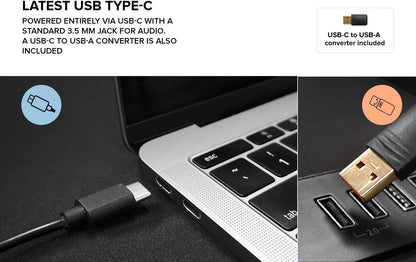 CREATIVE Pebble V2 - Minimalistic 2.0 USB-C Powered Desktop Speakers, 3.5 mm AUX-in, Up to 8W RMS Power for Computers and Laptops, Type-A Adapter Included and Extended Cable (Black