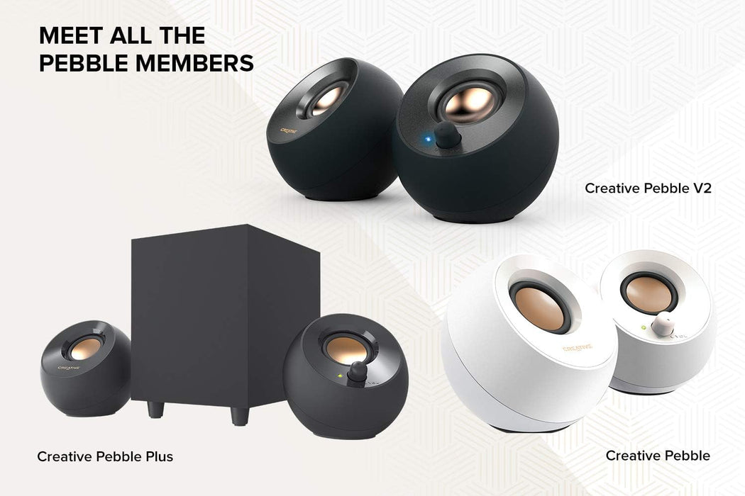 CREATIVE Pebble V2 - Minimalistic 2.0 USB-C Powered Desktop Speakers, 3.5 mm AUX-in, Up to 8W RMS Power for Computers and Laptops, Type-A Adapter Included and Extended Cable (Black