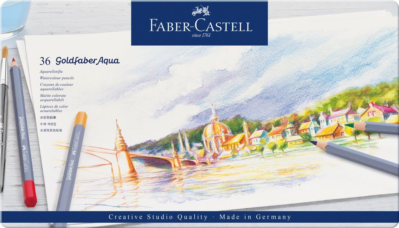Faber-Castell Creative Studio Goldfaber Aqua Watercolour Pencil, Multicoloured, Tin Of 36, For Art, Craft, Drawing, Sketching, Home, School, University, Colouring