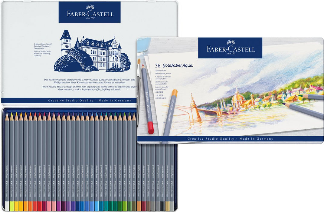Faber-Castell Creative Studio Goldfaber Aqua Watercolour Pencil, Multicoloured, Tin Of 36, For Art, Craft, Drawing, Sketching, Home, School, University, Colouring