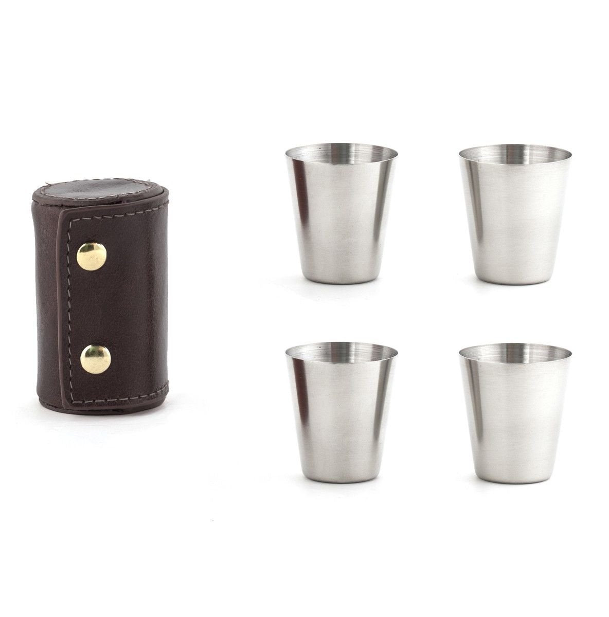 Kikkerland BA59 Shotbril met leren etui, roestvrij staal, zwart, 5-delige set