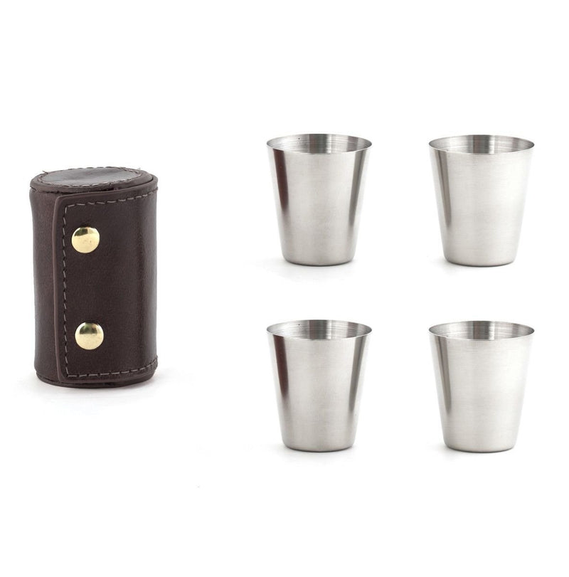 Kikkerland BA59 Shotbril met leren etui, roestvrij staal, zwart, 5-delige set