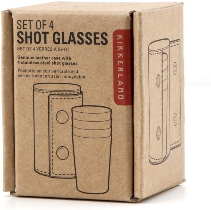 Kikkerland BA59 Shotbril met leren etui, roestvrij staal, zwart, 5-delige set