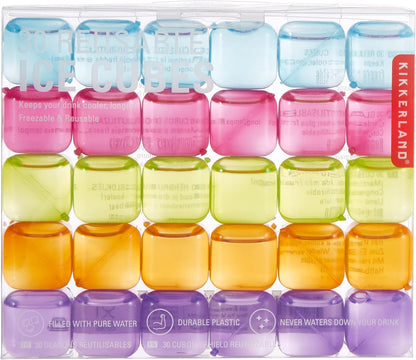 Kikkerland Reusable Ice Cubes, Set of 30, Blue/Pink/Green/Orange/Purple, 16.3 x 2.8 x 13.8 cm
