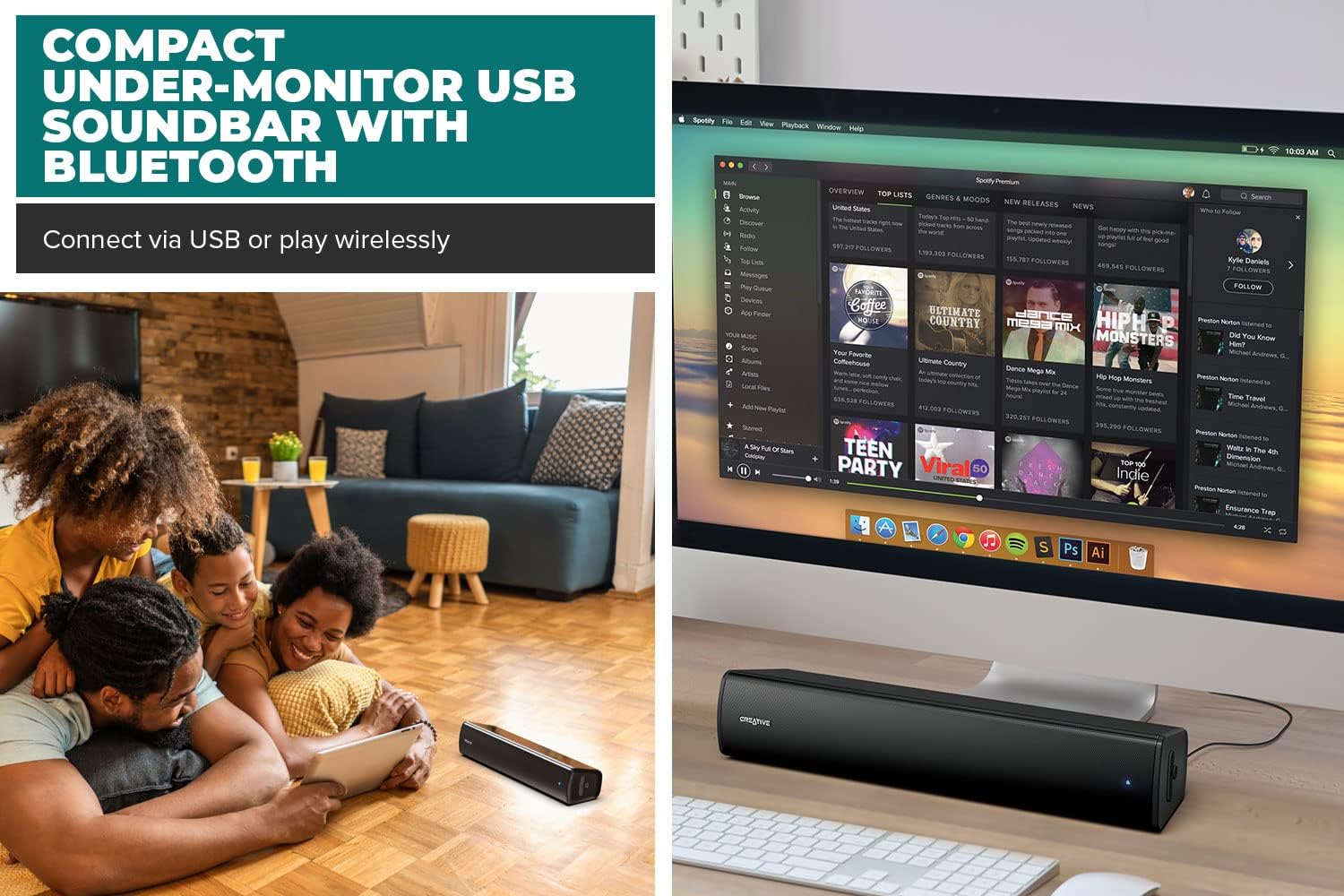 Creative - Stage Air V2 Compact Under-monitor Soundbar, Black