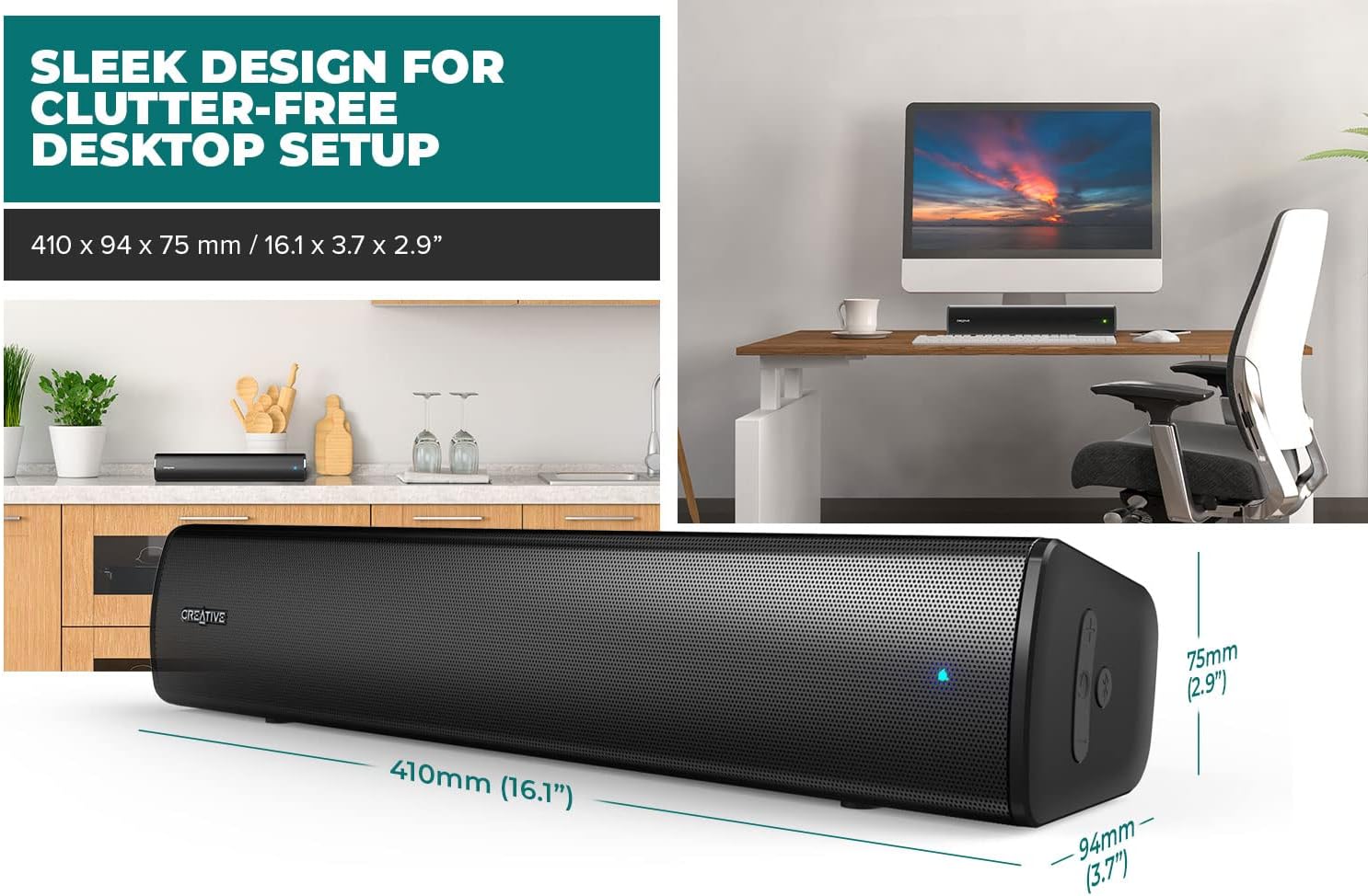 Creative - Stage Air V2 Compact Under-monitor Soundbar, Black
