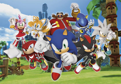 Clementoni 27159 Sonic Supercolor Sonic-104 Pieces-Jigsaw Puzzle for Kids Age 6-Made in Italy, Multi-Coloured