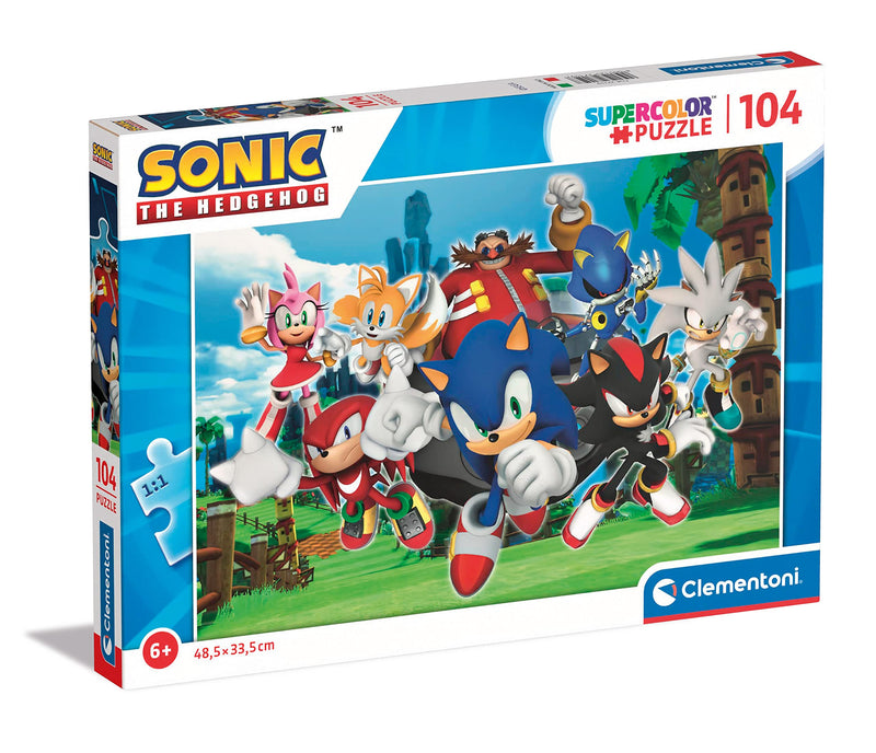 Clementoni 27159 Sonic Supercolor Sonic-104 Pieces-Jigsaw Puzzle for Kids Age 6-Made in Italy, Multi-Coloured