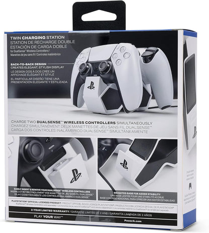 PowerA Twin Charging Station for PS5 Dualsense Wireless Controllers, PlayStation Charging Dock, AC Adaptor with 1.8m Cable, Free the USB Port, LED Light Indicator, Official