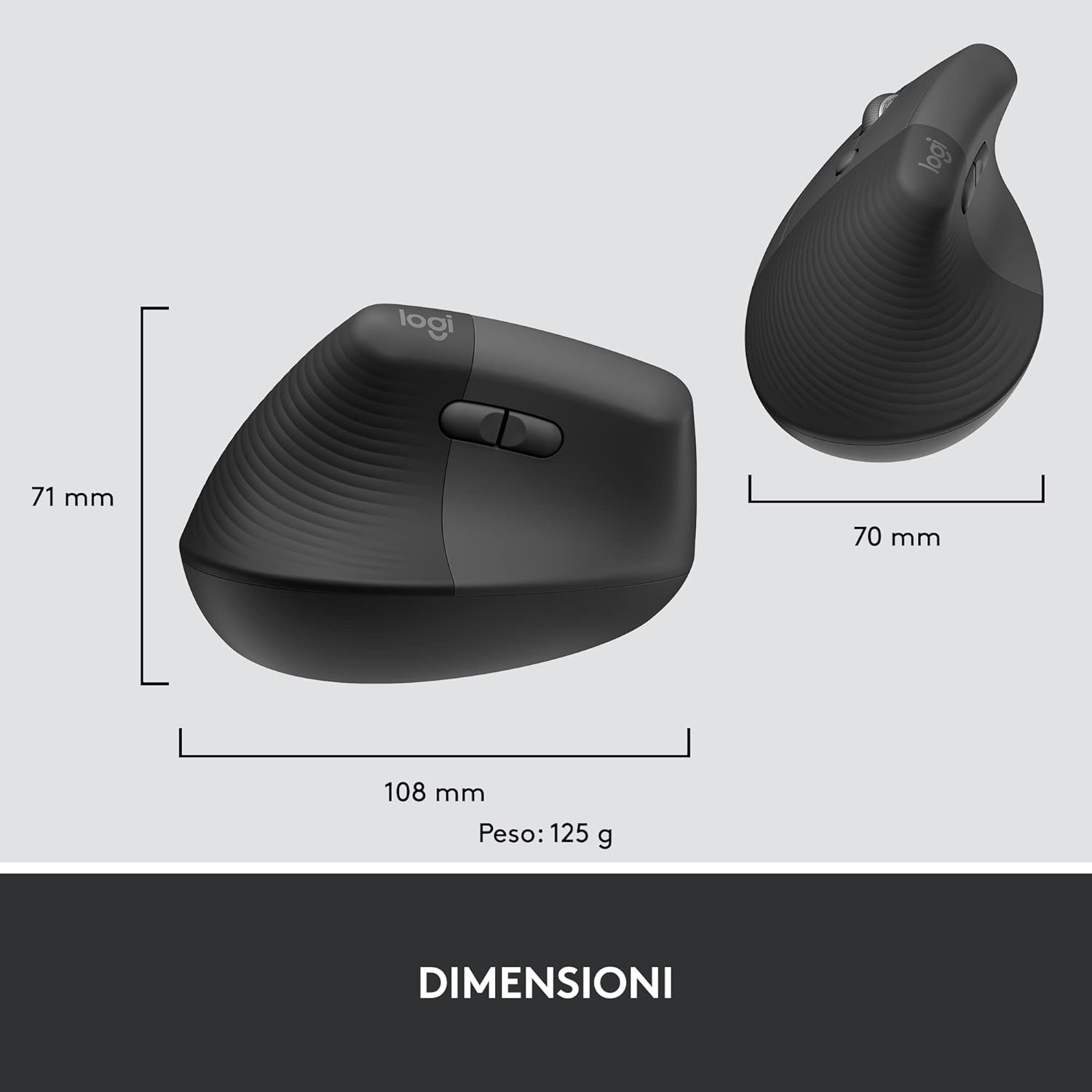 Logitech Lift for Business Left, Vertical Ergonomic Mouse - Left-handed, Wireless, Bluetooth or Secured Logi Bolt USB, Quiet clicks, Globally Certified, Windows/Mac/Chrome/Linux - Graphite