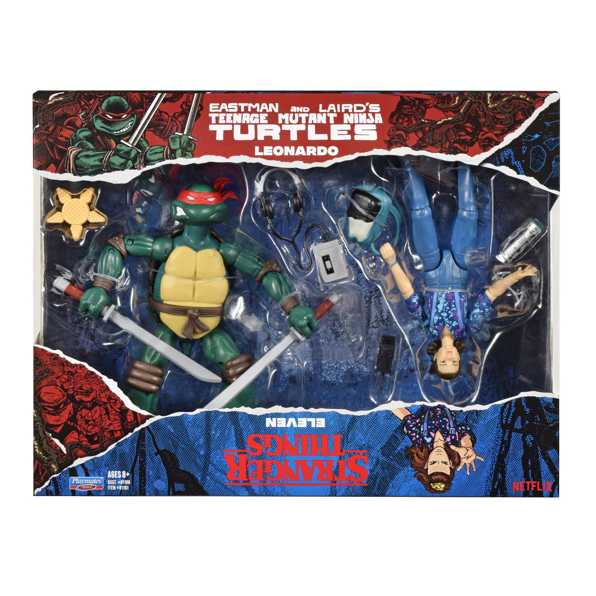 BANDAI Figuras de acción Leonardo Vs Stranger Things Eleven de Las Tortugas Ninjas Adolescentes Mutantes | Figuras de acción de 6 Pulgadas Stranger Things Eleven y Leonardo Ninja Turtle con