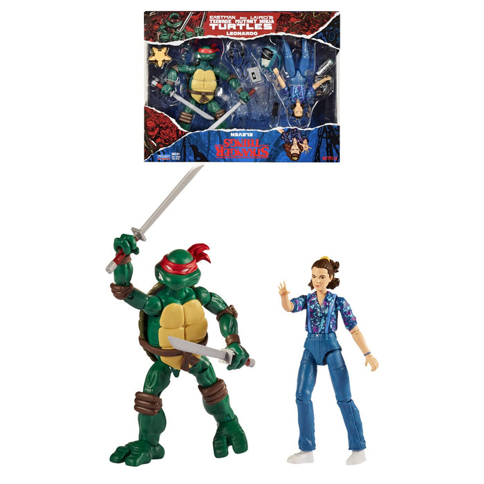 BANDAI Figuras de acción Leonardo Vs Stranger Things Eleven de Las Tortugas Ninjas Adolescentes Mutantes | Figuras de acción de 6 Pulgadas Stranger Things Eleven y Leonardo Ninja Turtle con