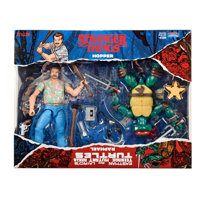 BANDAI 2 Pack | Teenage Mutant Ninja Turtles Raphael Vs Stranger Things Hopper Action Figures | 6'' And Turtle With Articulation, P81192 |