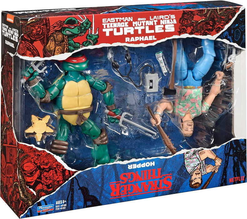 BANDAI 2 Pack | Teenage Mutant Ninja Turtles Raphael Vs Stranger Things Hopper Action Figures | 6'' And Turtle With Articulation, P81192 |