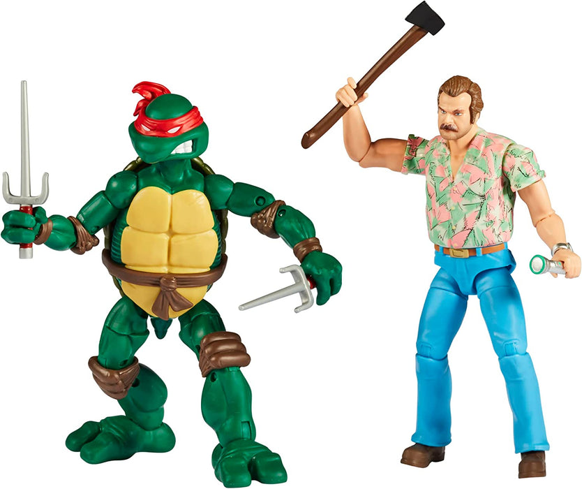 BANDAI 2 Pack | Teenage Mutant Ninja Turtles Raphael Vs Stranger Things Hopper Action Figures | 6'' And Turtle With Articulation, P81192 |