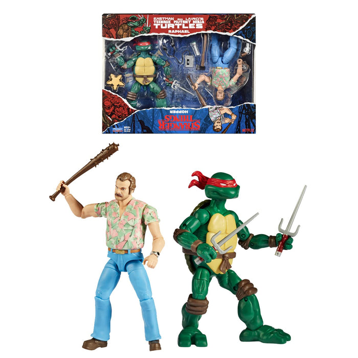 BANDAI 2 Pack | Teenage Mutant Ninja Turtles Raphael Vs Stranger Things Hopper Action Figures | 6'' And Turtle With Articulation, P81192 |