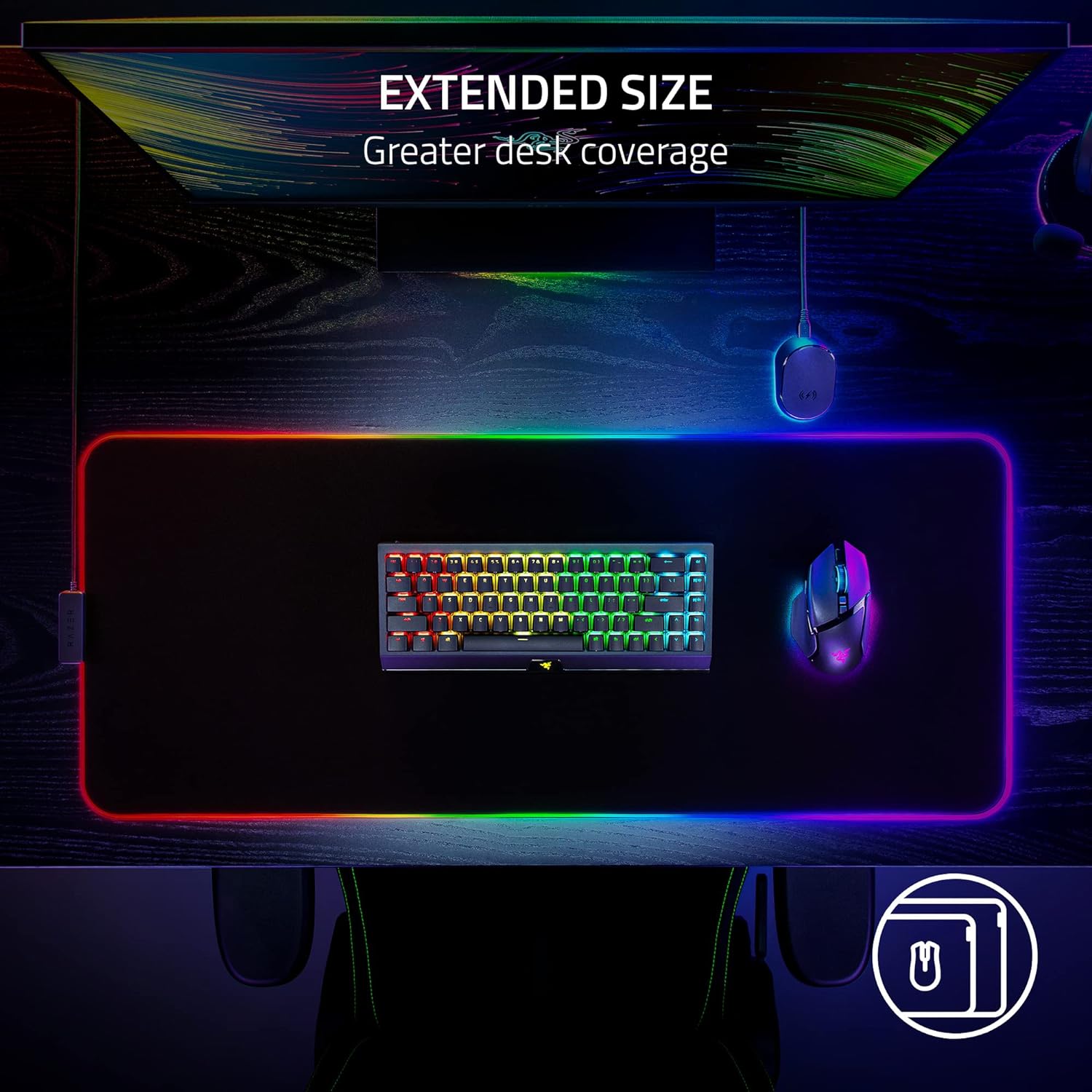 Razer Strider Chroma - Hybrid Gaming Mouse Mat with Razer Chroma RGB (Hybrid Soft/Hard Mat, 19 Chroma RGB Lighting Zones, Anti-slip Base, Seamless Edges) L | Black