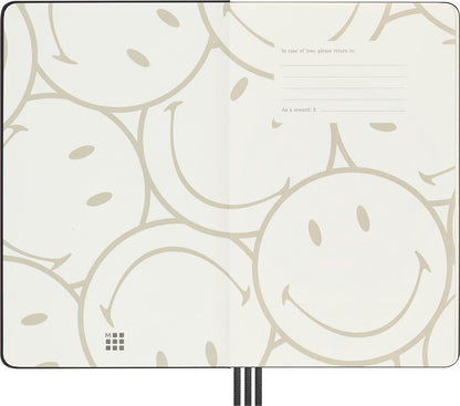 Moleskine - Positivity in Motion Undated Diary, Limited Edition Smiley Hard Cover and Elastic Closure Journal, Size Large 13 x 21 cm, Colour Black