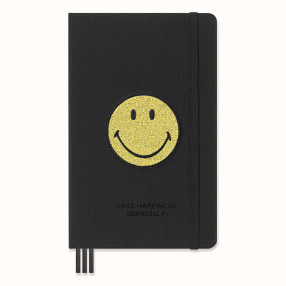 Moleskine - Positivity in Motion Undated Diary, Limited Edition Smiley Hard Cover and Elastic Closure Journal, Size Large 13 x 21 cm, Colour Black