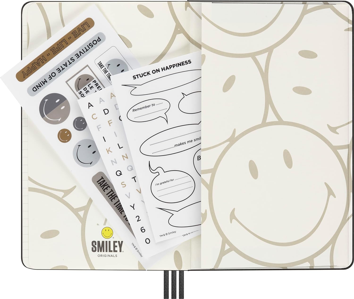 Moleskine - Positivity in Motion Undated Diary, Limited Edition Smiley Hard Cover and Elastic Closure Journal, Size Large 13 x 21 cm, Colour Black